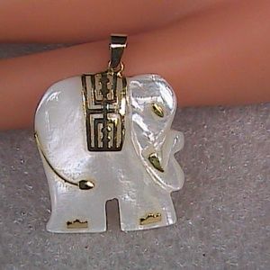 14k YG Mother of Pearl Elephant Pendant